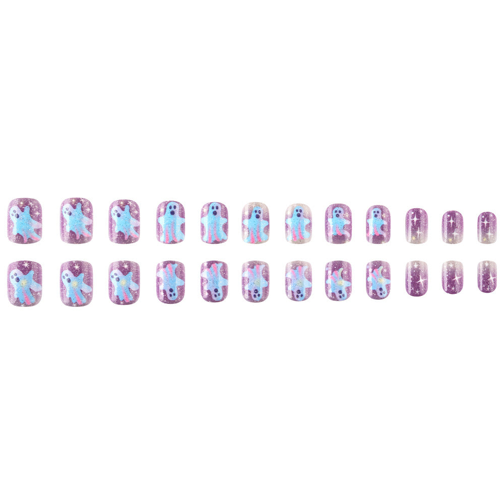 Pastel Galaxy Ghost Halloween Press-On Nails (24 Pcs Universal Fit)