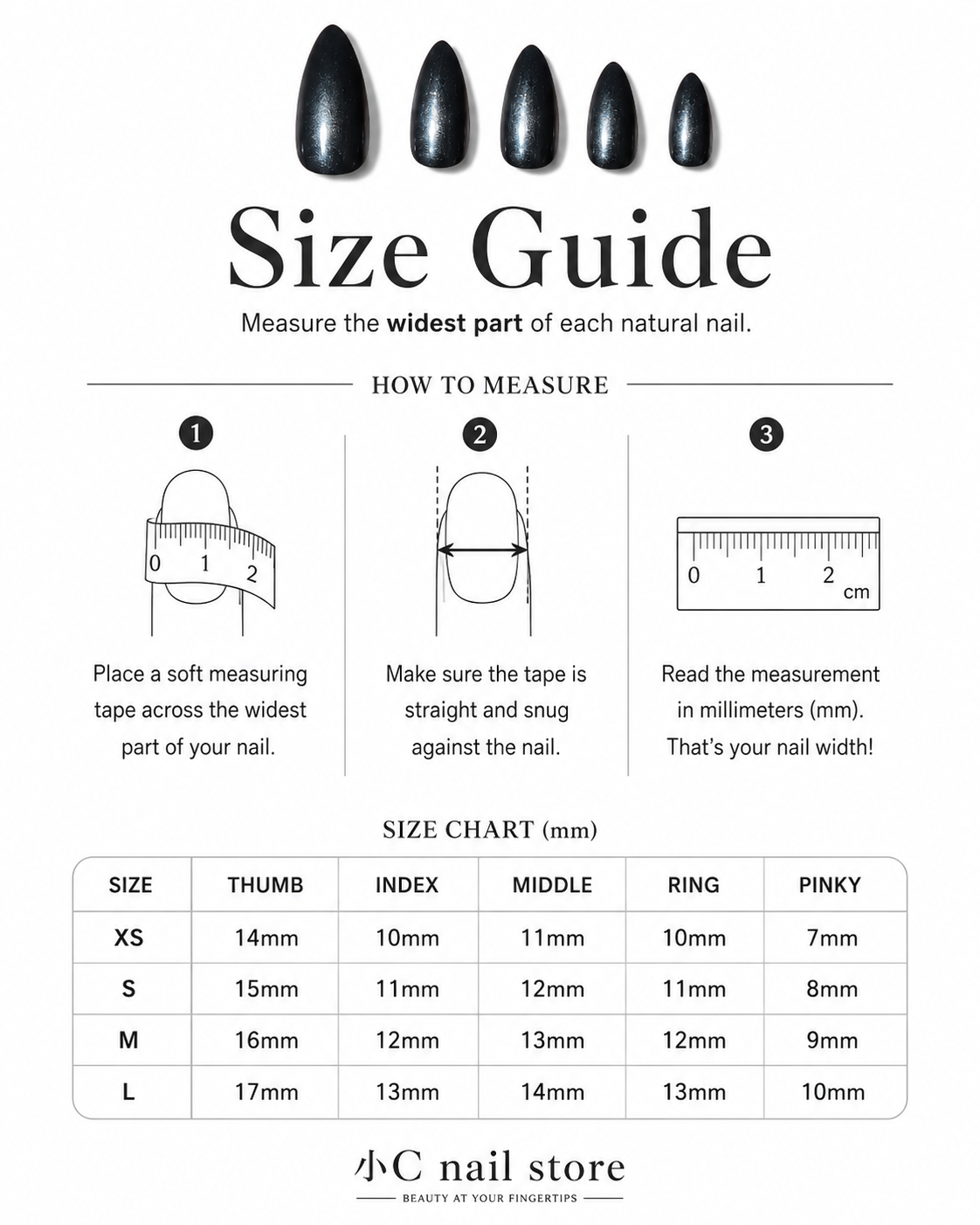 Black Metal Press-On Nails nail detail