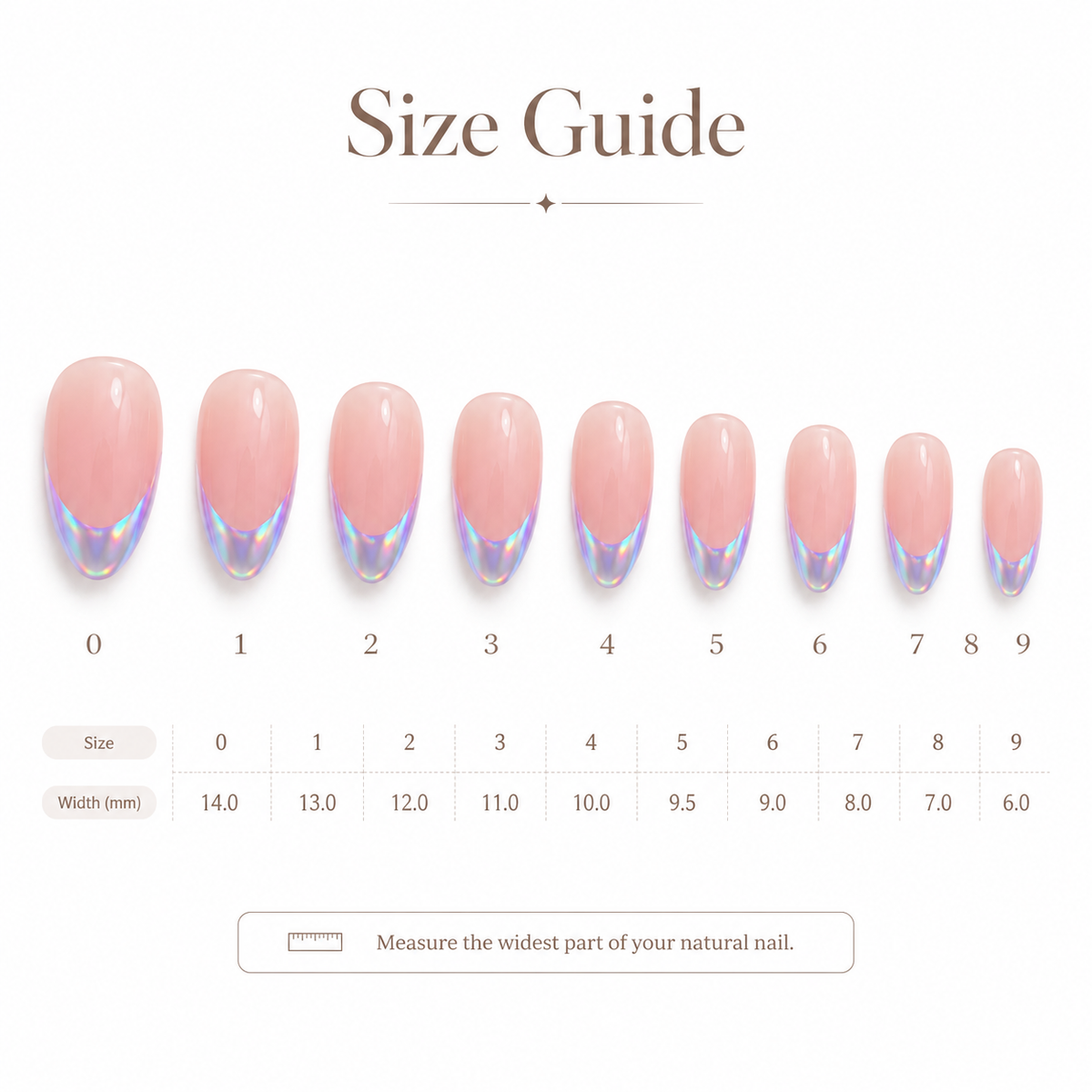 Cosmic Aurora French press-on nail size guide
