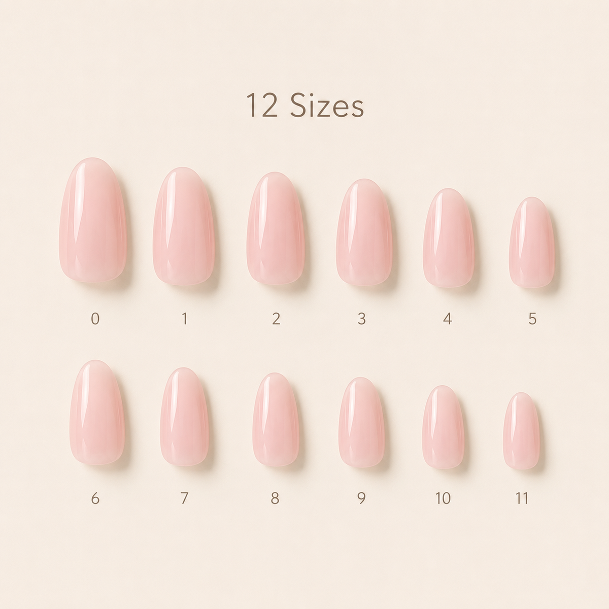 Milky Pink medium almond press-on nail size guide