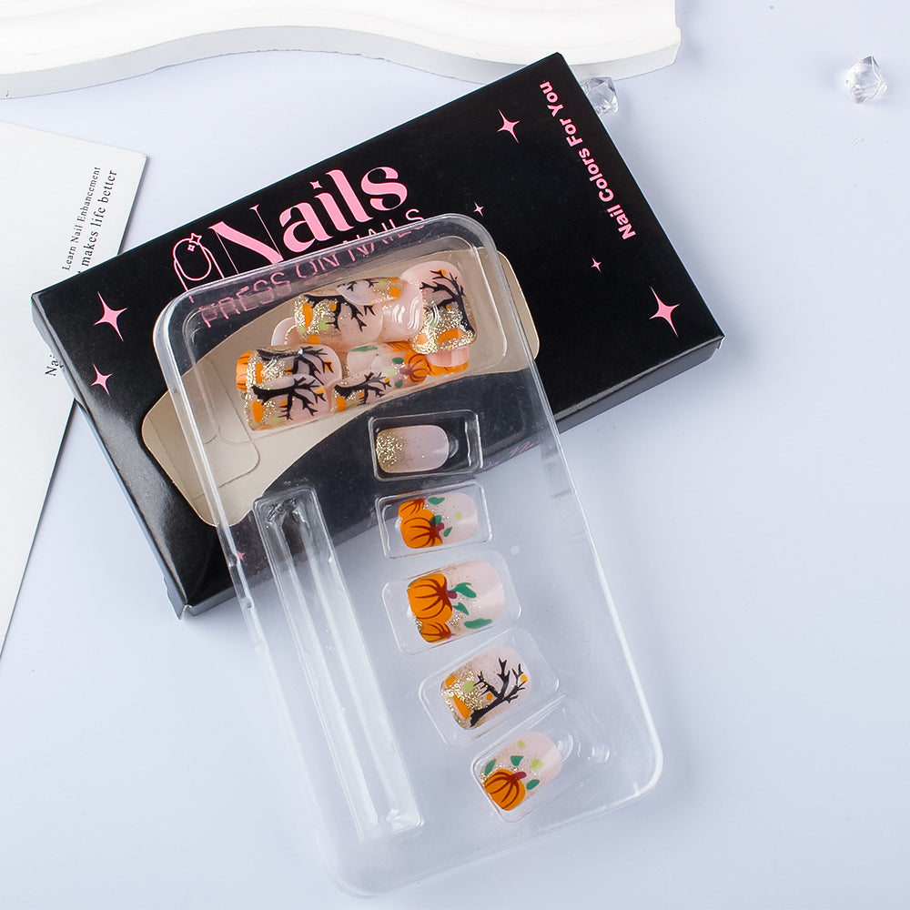 Autumn Pumpkin Patch Glitter Press-On Nails (24 Pcs Universal Fit)