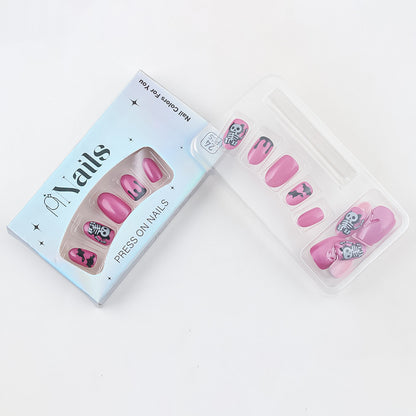 Purple Shimmer Skeleton Cat Halloween Press-On Nails (24 Pcs Universal Fit)