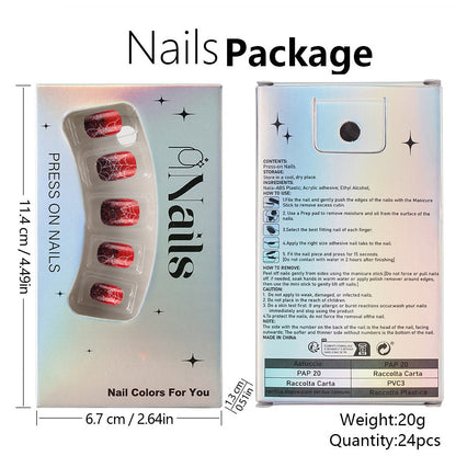 Black Red Ombre Spider Web Halloween Press-On Nails (24 Pcs Universal Fit)