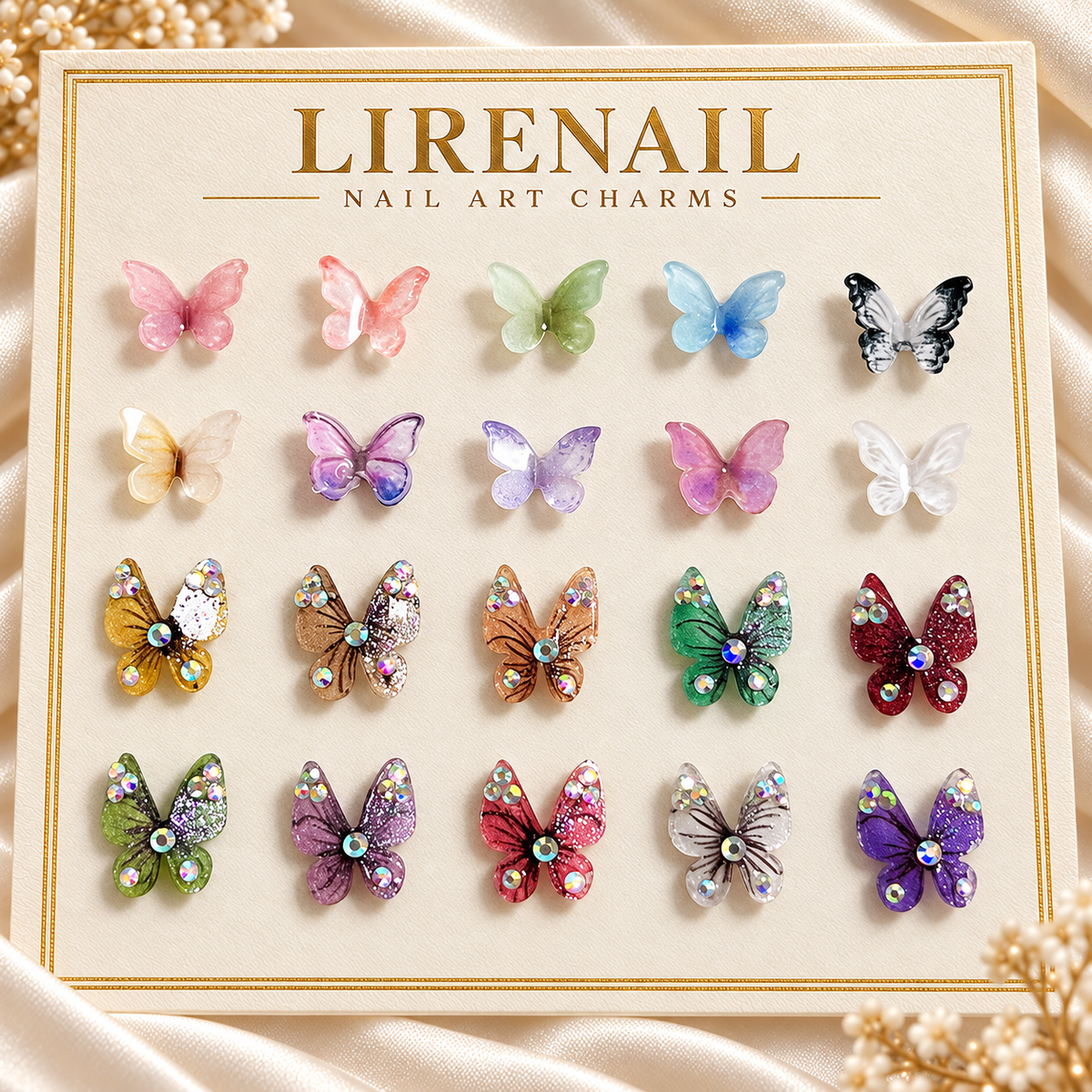 3D Resin Butterfly Nail Charms – Resin & Rhinestone Styles, 5 Pcs