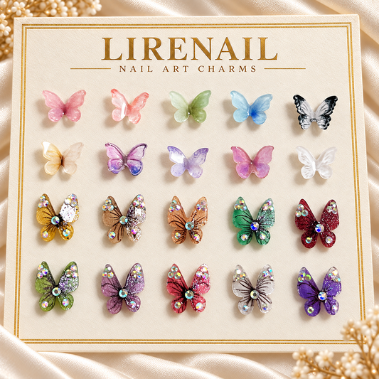 3D Resin Butterfly Nail Charms – Resin & Rhinestone Styles, 5 Pcs