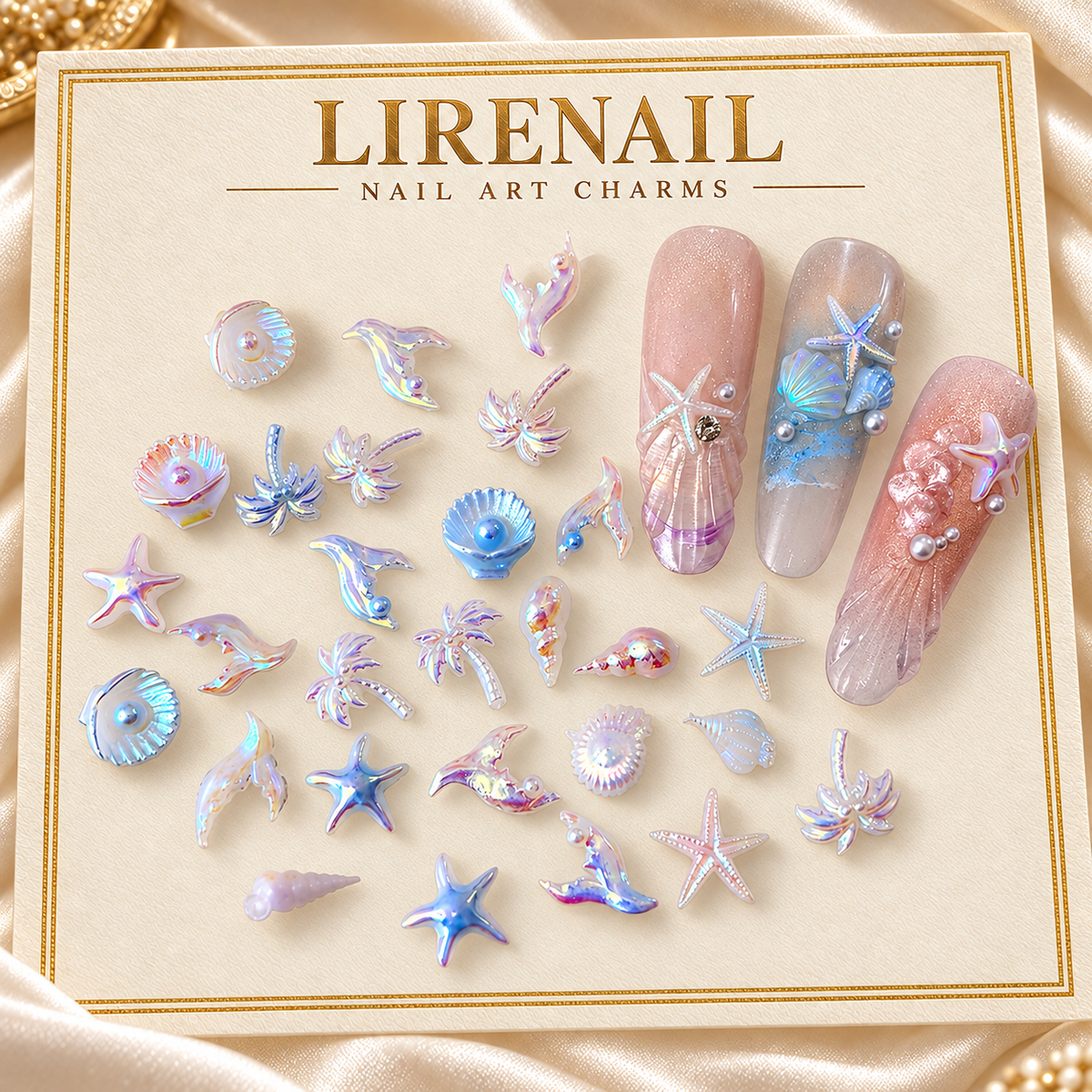 Iridescent Sea-Themed Nail Charms – Mixed Shapes, 50 Pcs