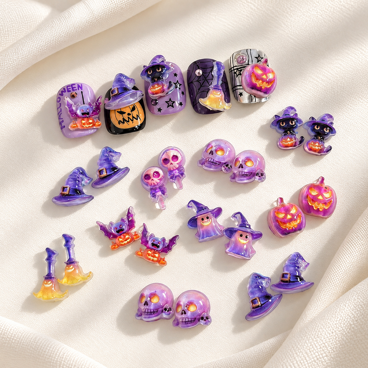Halloween Resin Nail Charms – 30 Pcs Purple Glitter Mixed Pack