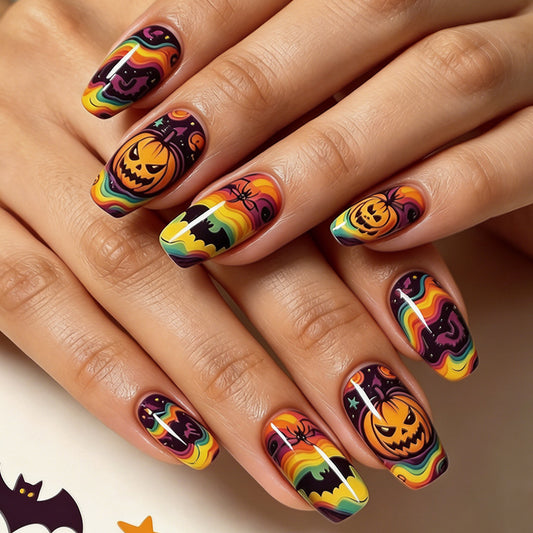 Retro Psychedelic Halloween Coffin Press-On Nails (24 Pcs Universal Fit)