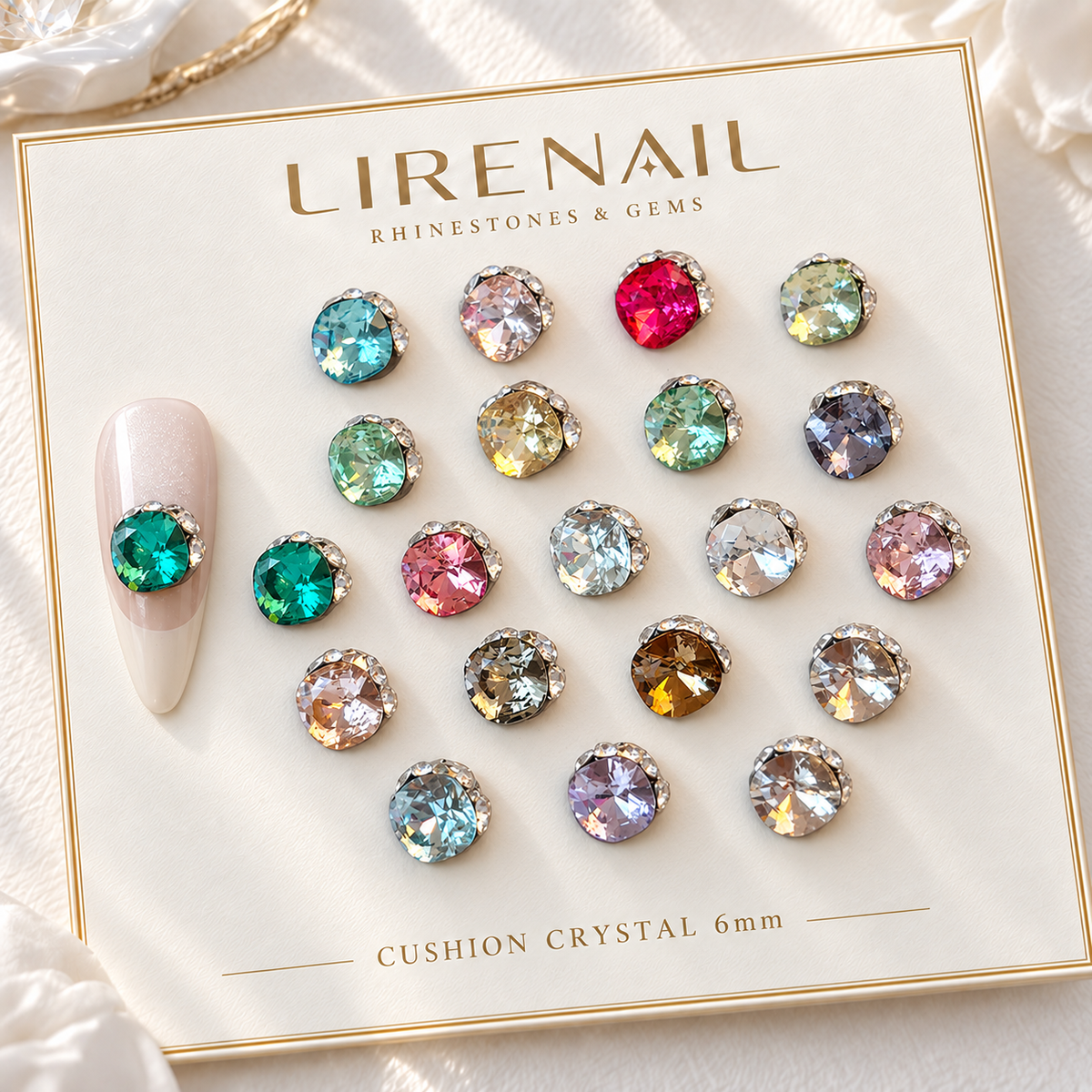 Sparkle Cluster Nail Charms – Cushion Cut Crystal Gems (19 Colors)