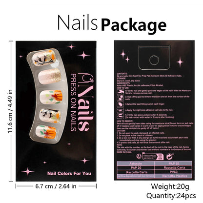 Autumn Pumpkin Patch Glitter Press-On Nails (24 Pcs Universal Fit)