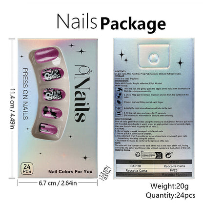Purple Shimmer Skeleton Cat Halloween Press-On Nails (24 Pcs Universal Fit)