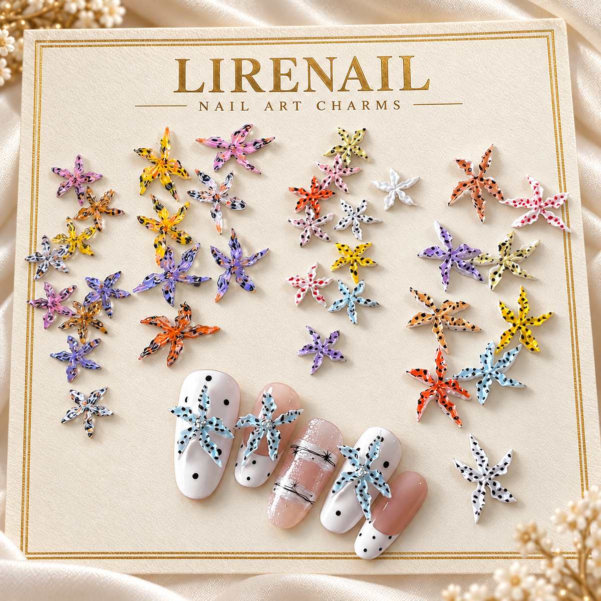 Leopard & Polka Dot Resin Flower Nail Charms – 50 Pcs