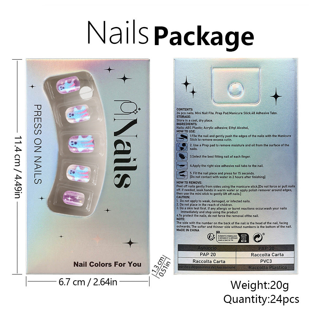 Pastel Galaxy Ghost Halloween Press-On Nails (24 Pcs Universal Fit)