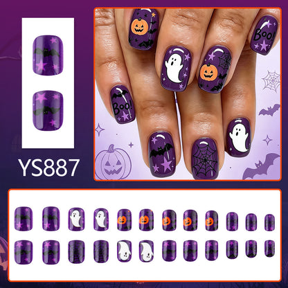 Purple Spooky Pumpkin Ghost Halloween Press-On Nails (24 Pcs Mix & Match)