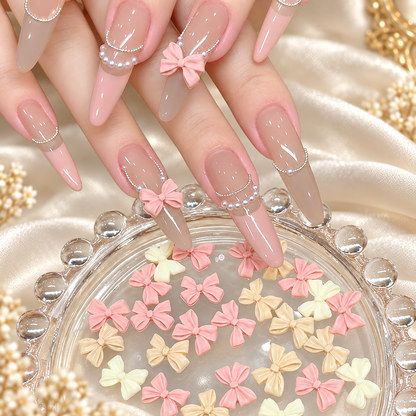 Resin Bow Nail Charms – Folded & Satin Ribbon Styles, 5 Pcs