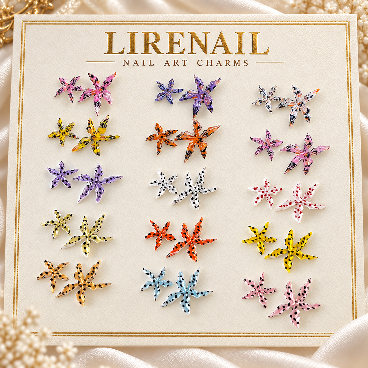 Leopard & Polka Dot Resin Flower Nail Charms – 50 Pcs