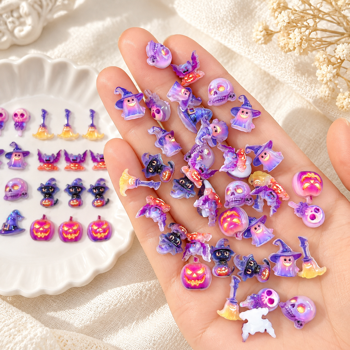 Halloween Resin Nail Charms – 30 Pcs Purple Glitter Mixed Pack