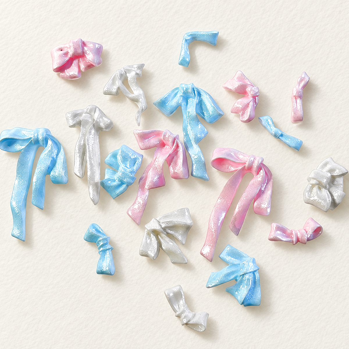 Pearlescent Resin Ribbon Bow Nail Charms – 50 Pcs