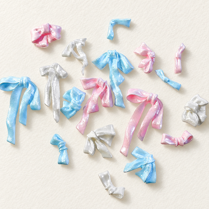 Pearlescent Resin Ribbon Bow Nail Charms – 50 Pcs