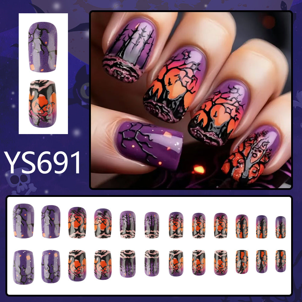 Purple Spooky Forest Halloween Press-On Nails (24 Pcs Universal Fit)