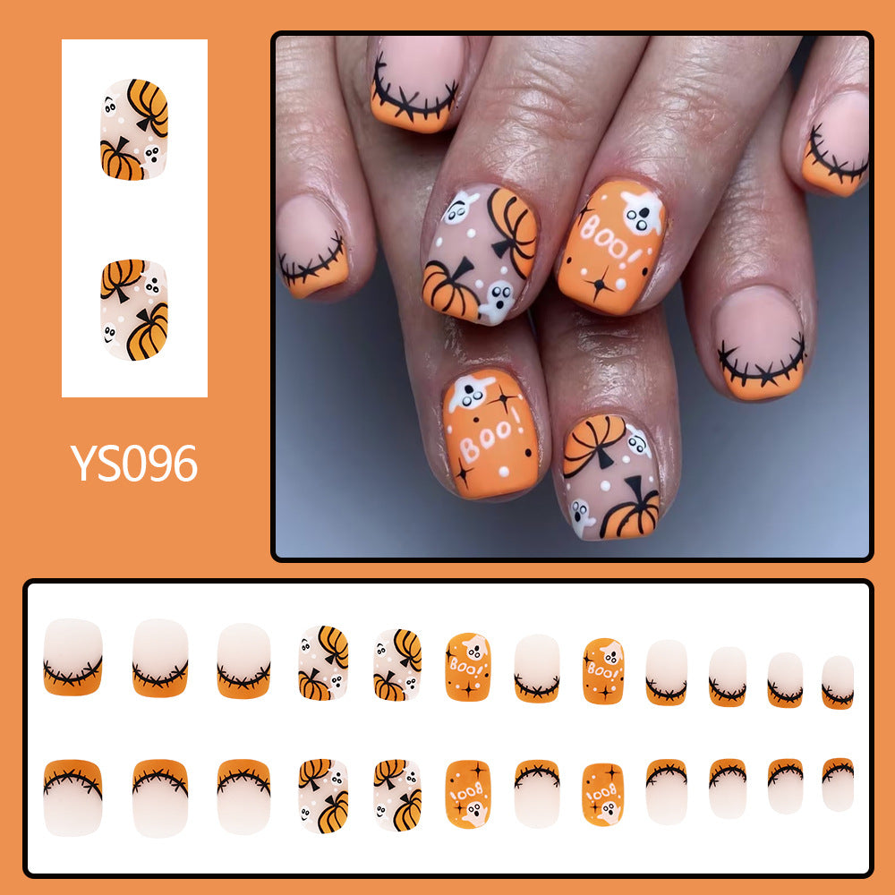 Pumpkin Stitched French Halloween Press-On Nails (24 Pcs Mix & Match)
