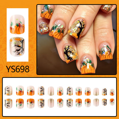 Autumn Pumpkin Patch Glitter Press-On Nails (24 Pcs Universal Fit)