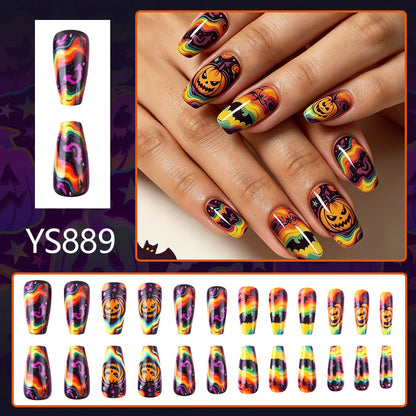 Retro Psychedelic Halloween Coffin Press-On Nails (24 Pcs Universal Fit)