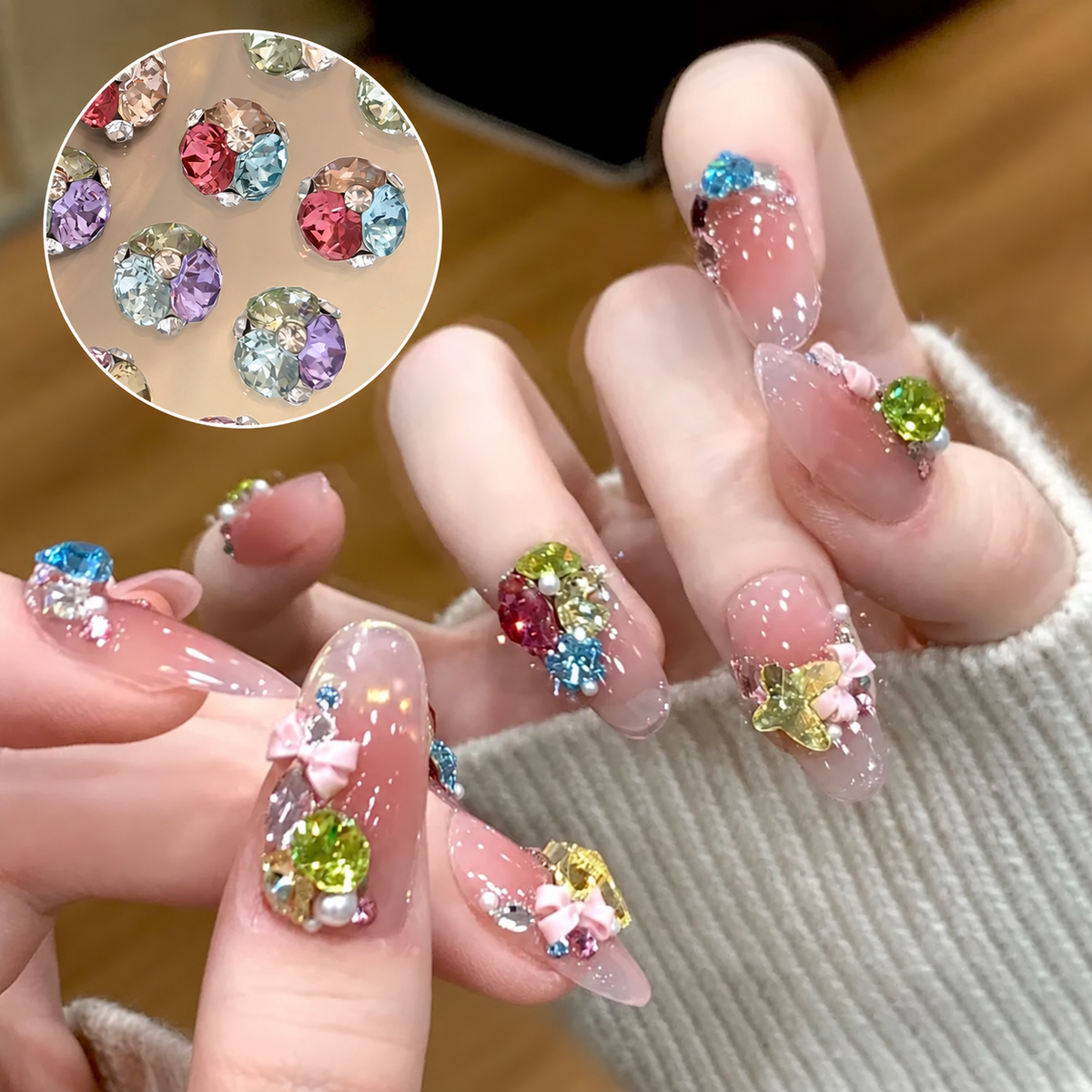 Sparkle Cluster Nail Charms – Vivid Crystal Color Mix (5 Blends)