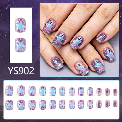 Pastel Galaxy Ghost Halloween Press-On Nails (24 Pcs Universal Fit)