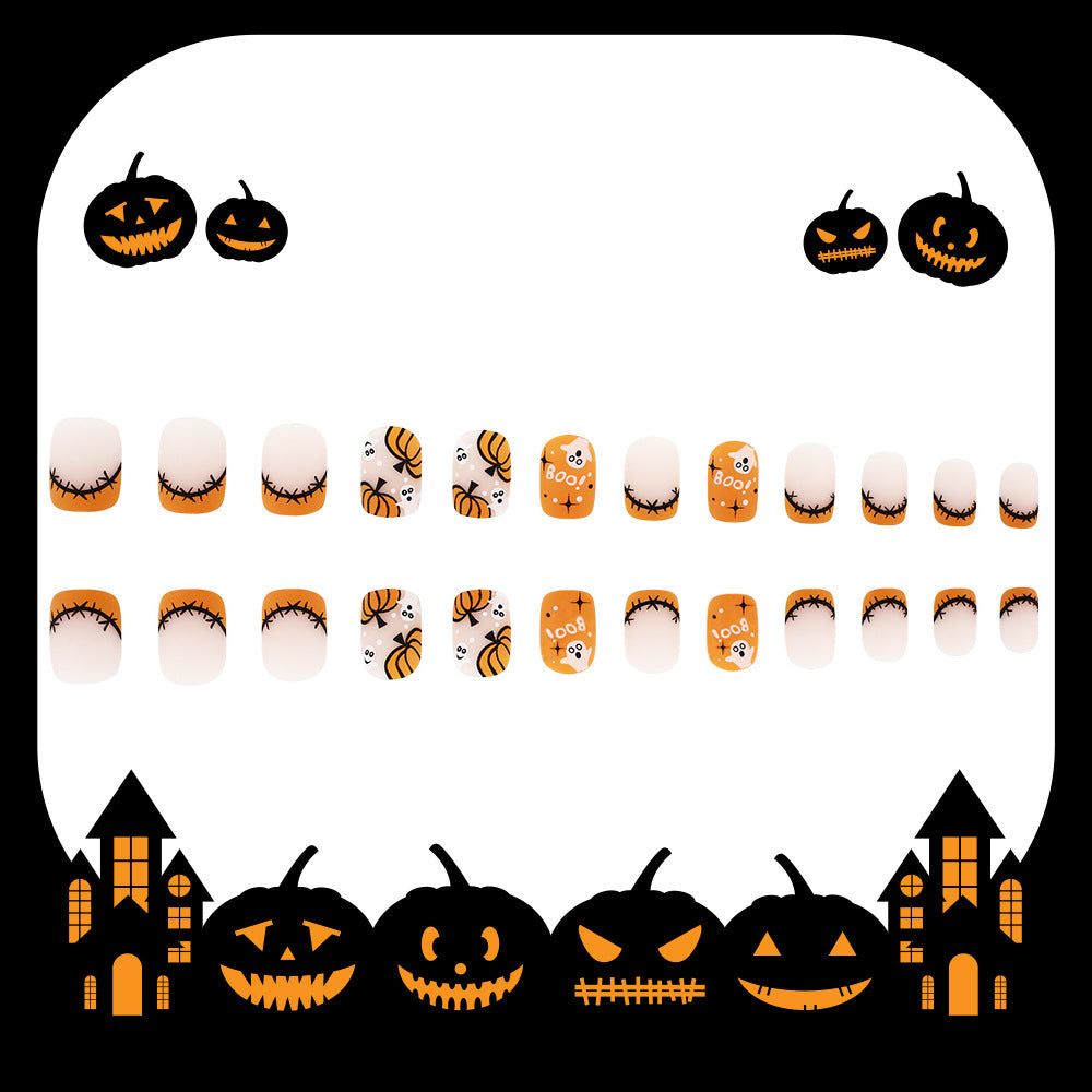 Pumpkin Stitched French Halloween Press-On Nails (24 Pcs Mix & Match)