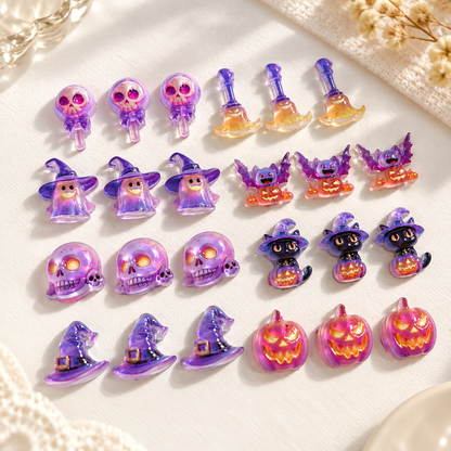 Halloween Resin Nail Charms – 30 Pcs Purple Glitter Mixed Pack
