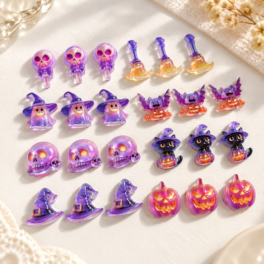 Halloween Resin Nail Charms – 30 Pcs Purple Glitter Mixed Pack