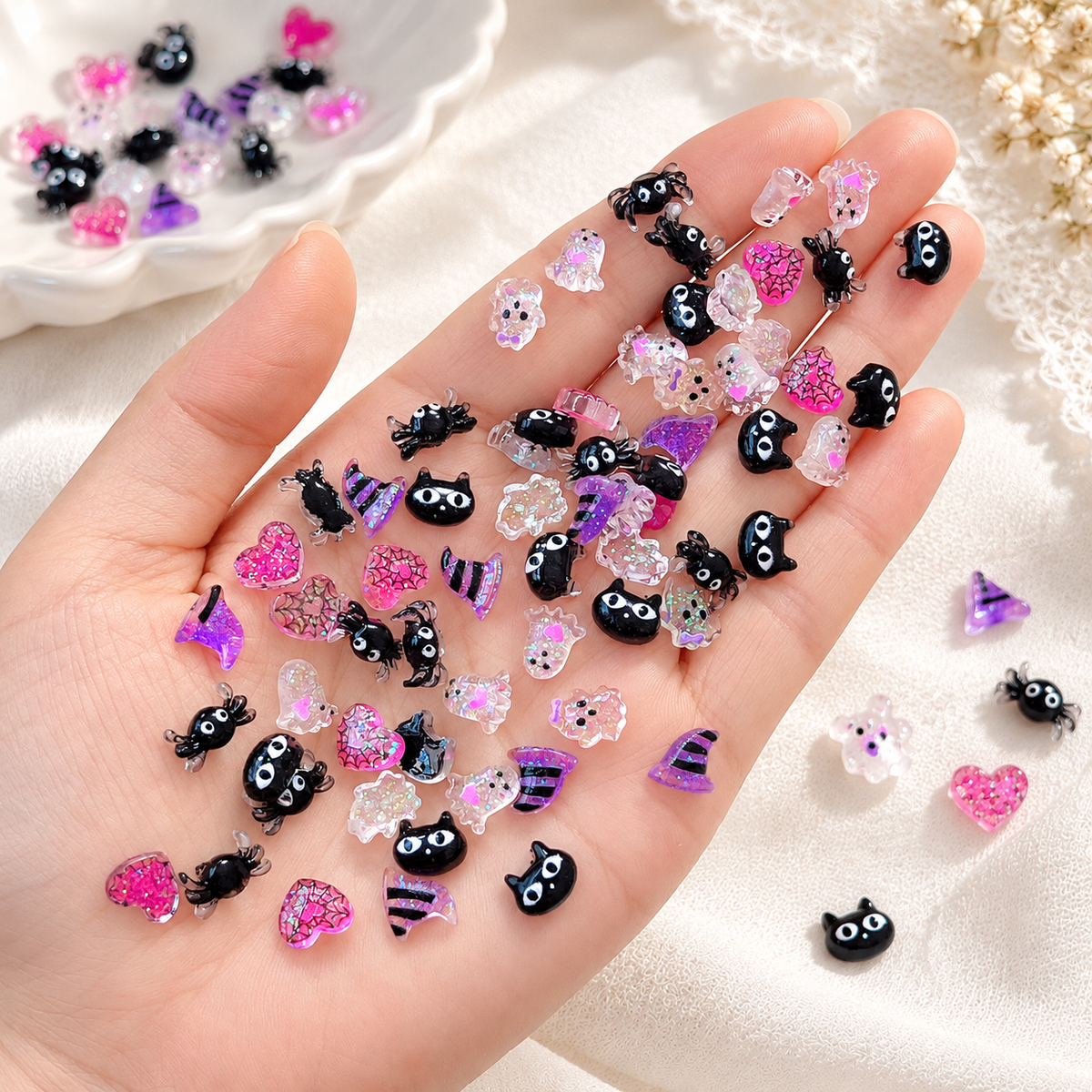 Halloween Resin Nail Charms – 50 Pcs Kawaii Mixed Pack