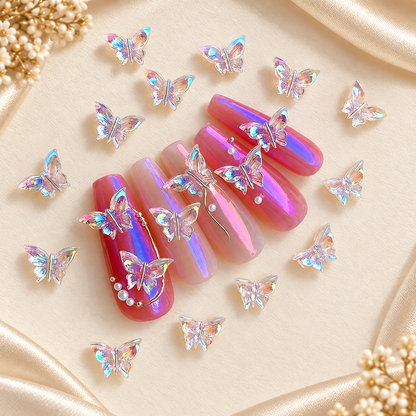 3D Resin Butterfly Nail Charms – Resin & Rhinestone Styles, 5 Pcs