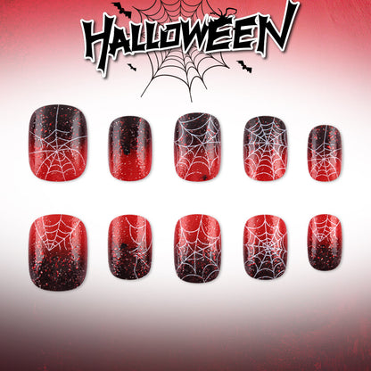 Black Red Ombre Spider Web Halloween Press-On Nails (24 Pcs Universal Fit)