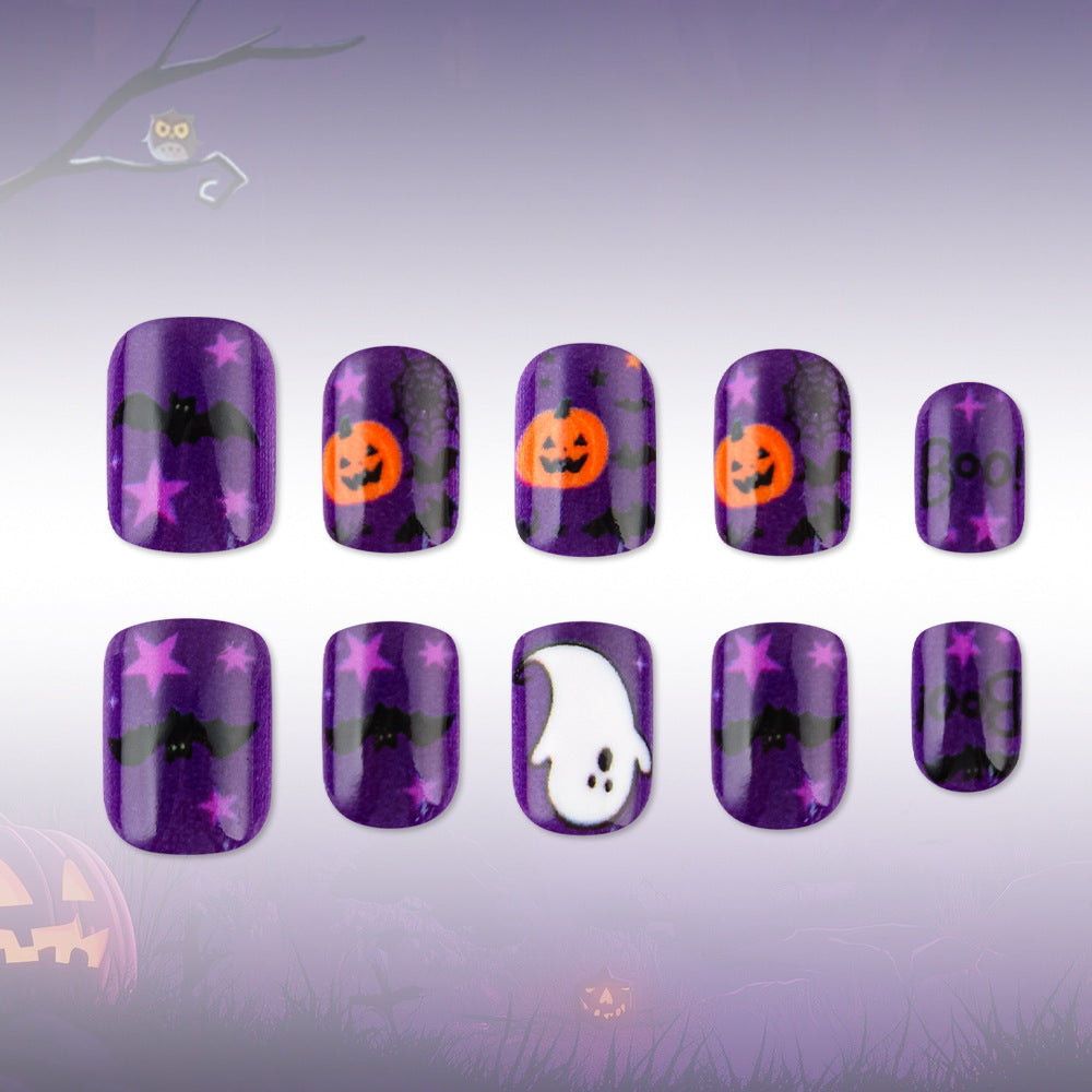 Purple Spooky Pumpkin Ghost Halloween Press-On Nails (24 Pcs Mix & Match)