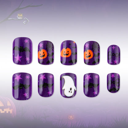 Purple Spooky Pumpkin Ghost Halloween Press-On Nails (24 Pcs Mix & Match)
