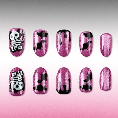 Purple Shimmer Skeleton Cat Halloween Press-On Nails (24 Pcs Universal Fit)
