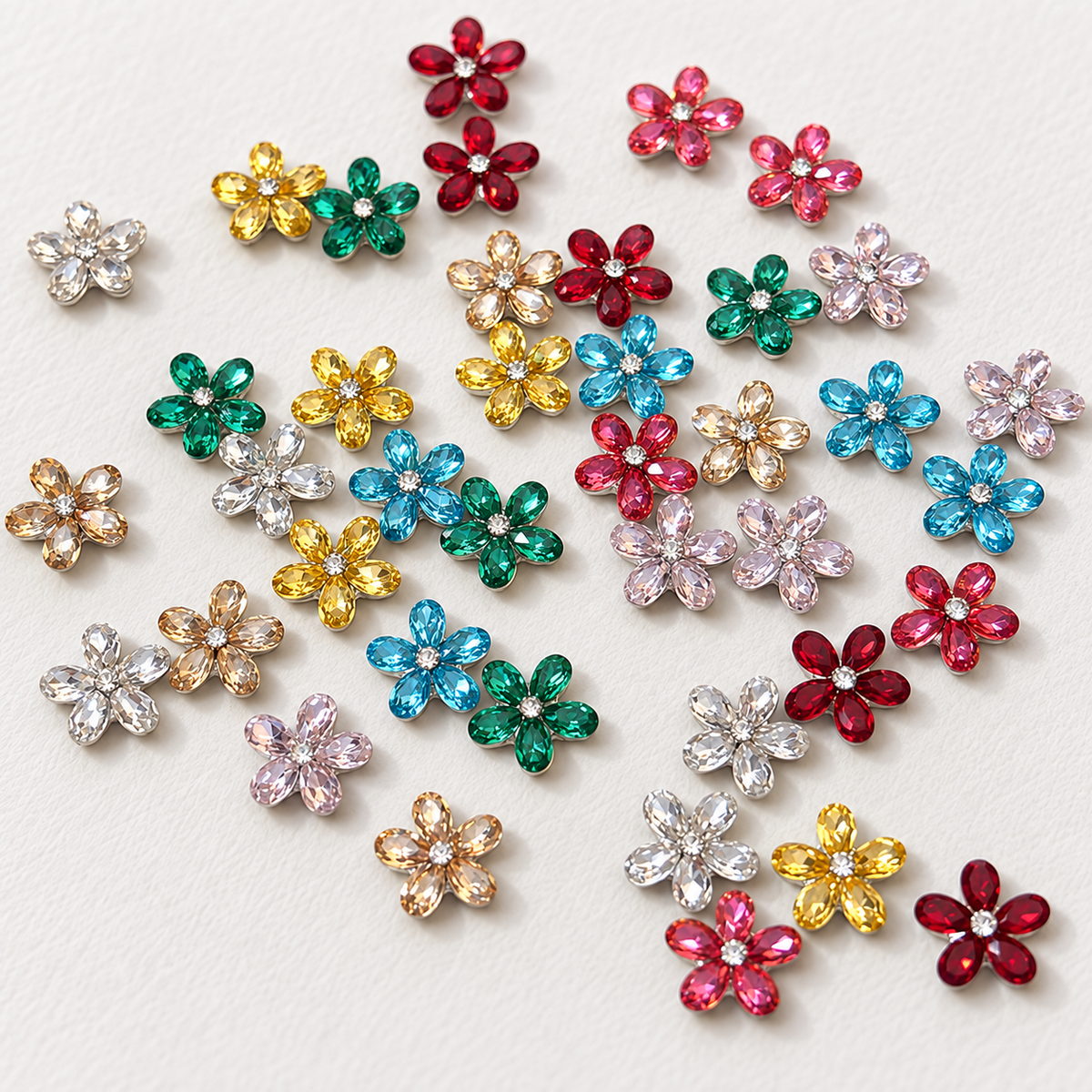 Sparkle Cluster Nail Charms – Five Petal Crystal Flower Gems (8 Colors)