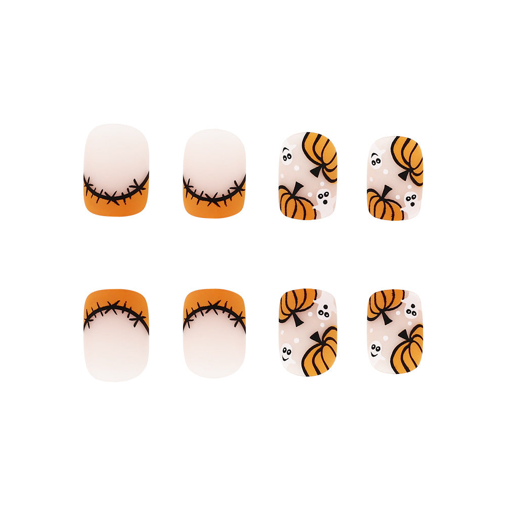 Pumpkin Stitched French Halloween Press-On Nails (24 Pcs Mix & Match)