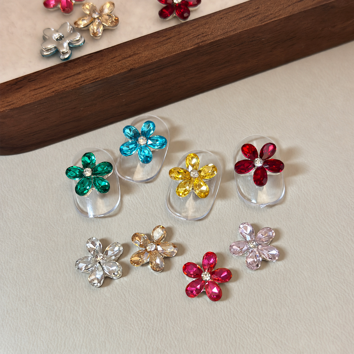 Sparkle Cluster Nail Charms – Five Petal Crystal Flower Gems (8 Colors)
