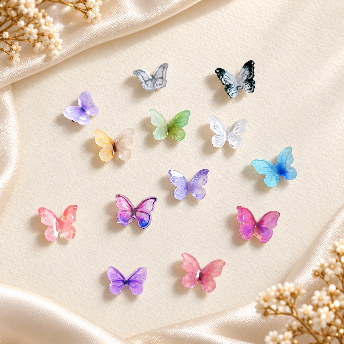 3D Resin Butterfly Nail Charms – Resin & Rhinestone Styles, 5 Pcs