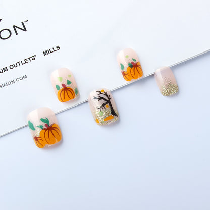 Autumn Pumpkin Patch Glitter Press-On Nails (24 Pcs Universal Fit)