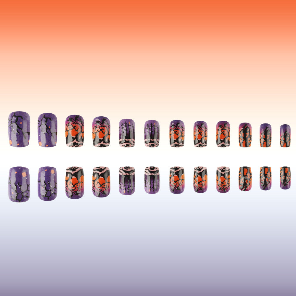 Purple Spooky Forest Halloween Press-On Nails (24 Pcs Universal Fit)