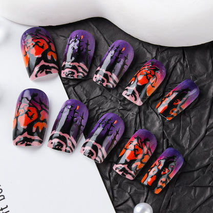 Purple Spooky Forest Halloween Press-On Nails (24 Pcs Universal Fit)