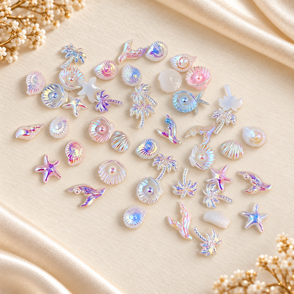 Iridescent Sea-Themed Nail Charms – Mixed Shapes, 50 Pcs