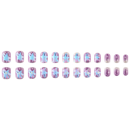 Pastel Galaxy Ghost Halloween Press-On Nails (24 Pcs Universal Fit)