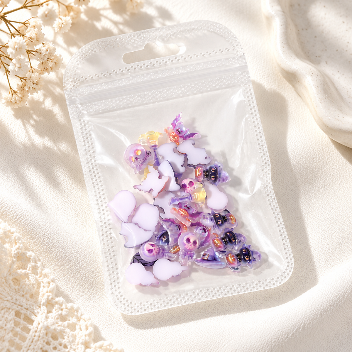Halloween Resin Nail Charms – 30 Pcs Purple Glitter Mixed Pack