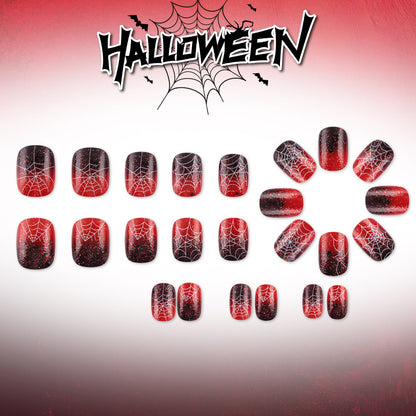 Black Red Ombre Spider Web Halloween Press-On Nails (24 Pcs Universal Fit)