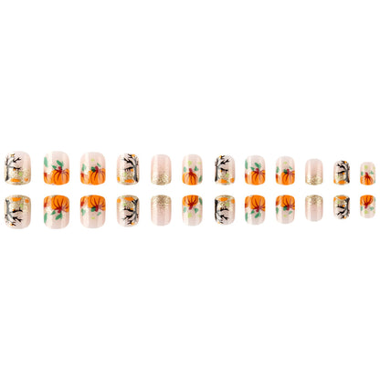 Autumn Pumpkin Patch Glitter Press-On Nails (24 Pcs Universal Fit)